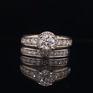 1.40 CTW Halo Engagement Ring and Band