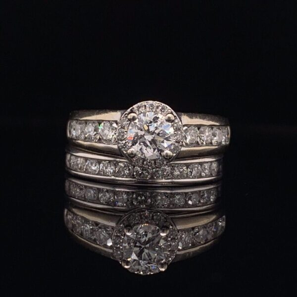 1.40 CTW Halo Engagement Ring and Band