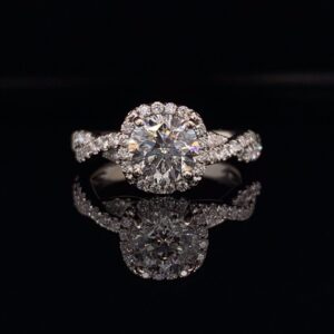 #2763-97400 1.42ctw Twisted Halo Engagement ring 1.04 Round Brilliant Diamond H color SI2 clarity