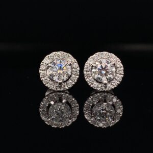 #E101-971500 1.00CTW White Gold Halo Earrings H Color SI2 Clarity