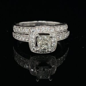 S97800-1800 .69 PR 14K White Gold Engagement Ring Color I Clarity VVS2 Matching Band