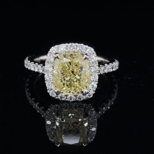 #3038 97600 2.2ct. 18K White Gold Halo Engagement Ring Fancy Yellow Clarity SI2 Clarity Enhanced