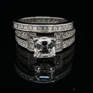#Hunter-974250 1.19 ct. Platinum Engagement Ring Asscher GIA Color H/I Clarity VS1 Band 1.0 CTW
