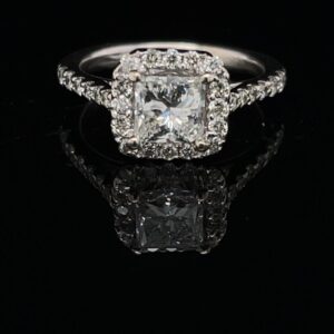 #1302-972500 14K White Gold Halo Princess Color F Clarity SI1 Engagement Ring
