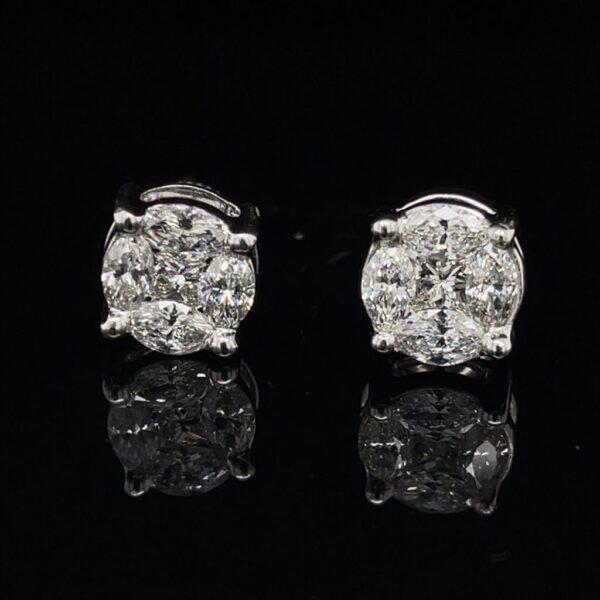 #RodA3-971999 2.0CTW Earrings 1K White Gold Screw Back Marquise Princess Cluster