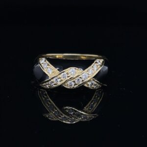 #RodA4-97800 Hidalgo Ring 0.30ct. Diamond Black Enamel 18K Yellow Gold Size 5