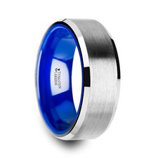 SIRIUS Tungsten Comfort Fit Wedding Band with Brush Center Bright Bevels and Deep Blue inside color - 8mm