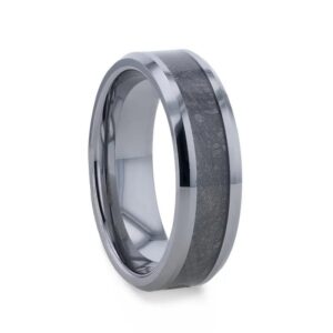 CELESTIAL Flat Tungsten Carbide Ring with Beveled Edges and Meteorite Inlay Thorsten - 8mm
