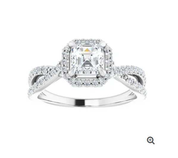 14K White 5 mm Asscher Engagement Ring Mounting