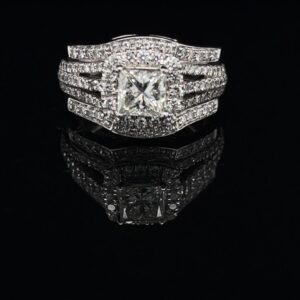 #3152-972000 14K White Gold .77ct. Halo Princess Cut Engagement Ring Color I Clarity I1 CTW1.50