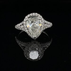 #3166-9710000 2.05ct. 14K White Gold Split Shank Halo Pear Color H Clarity SI3
