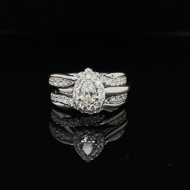 #3107A-1000 14K White Gold Pear Halo with wrap diamonds