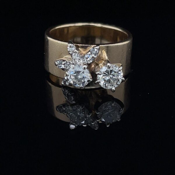 14K Yellow Gold 2 Stone Multi Diamond Setting Engagement Ring