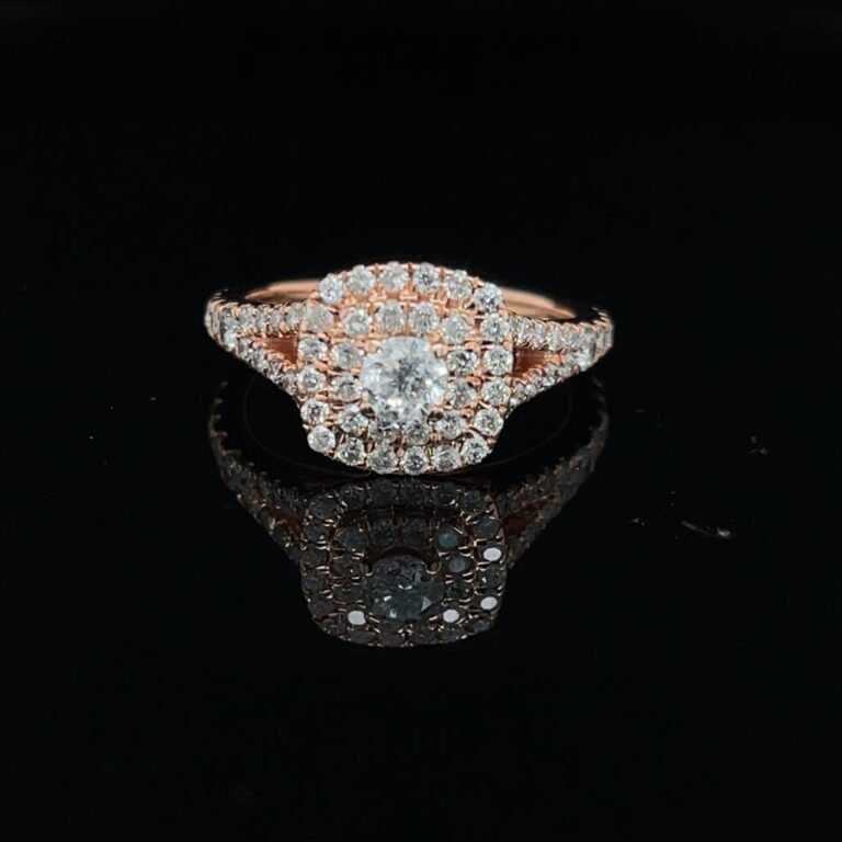 10K Halo Split Shank Rose Gold Engagement Ring