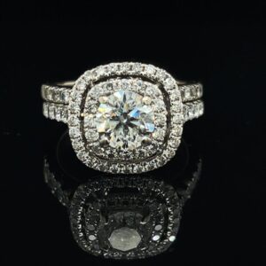 14K White Gold Halo 1.20CT. Engagement Ring & Band Color I Clarity SI2 3.5CTW