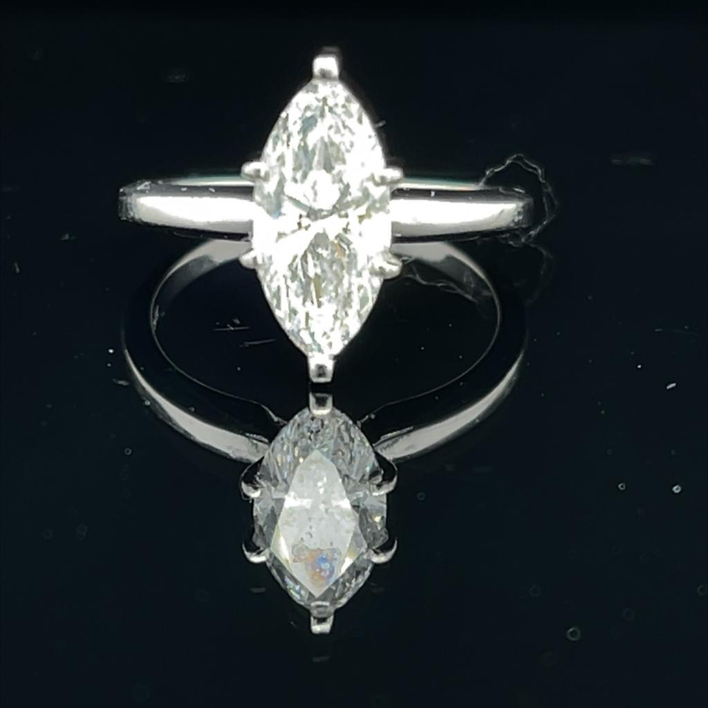 1.51 14K White Gold Solitaire Marquise Color D Clarity SI2 GIA Cert