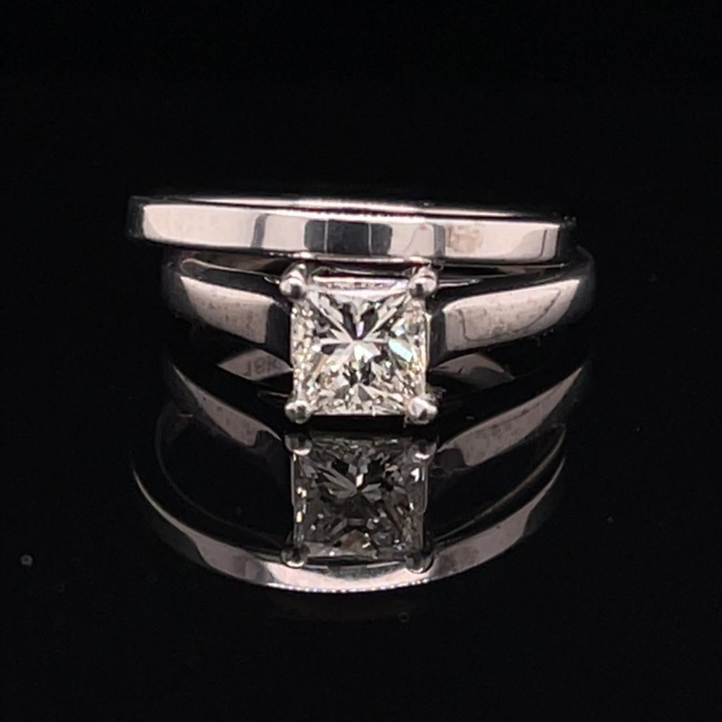 18K White Gold 0.96ct Solitaire Color H Clarity SI2 matching band