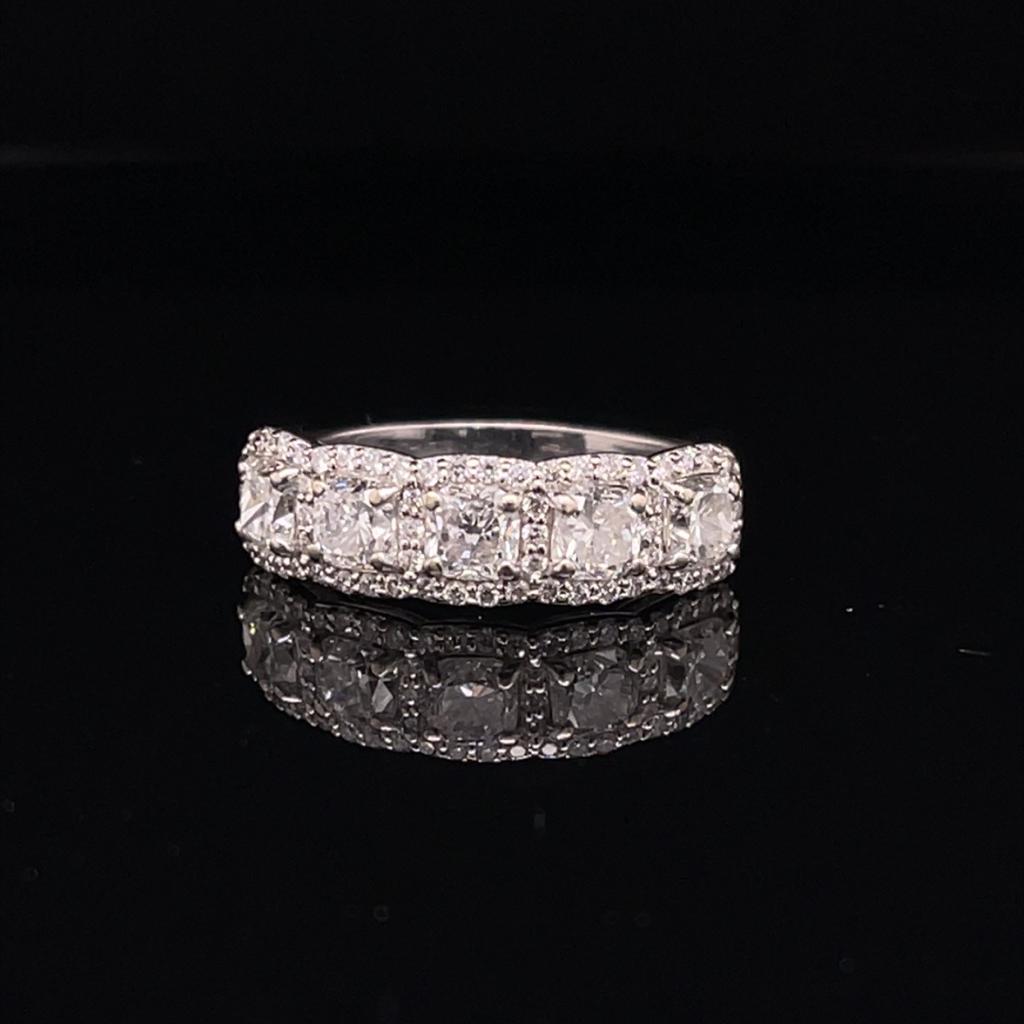14K White Gold 1.5CTW Halo x5 Cushion Diamonds Engagement Rings