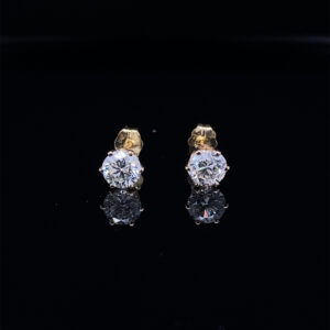 14K YELLOW GOLD DIAMOND EARRINGS 1.00 CARAT TOTAL WEIGHT COLOR H/I AND CLARITY SI 2
