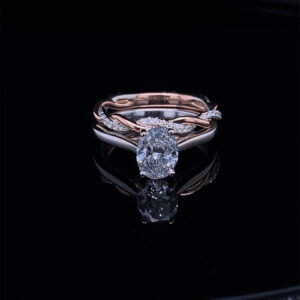 MEMO 3241 14K TWO TONE WHITE AND ROSE GOLD RING WITH MATCHING BAND CENTER DIAMOND 1.50 COLOR E CLARITY SI2 1.80 CARAT TOTAL WEIGHT
