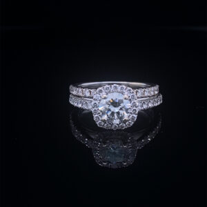 MEMO 3370 14K WHITE GOLD HALO SETTING WITH MATCHING WEDDING BAND CENTER DIAMOND ROUND