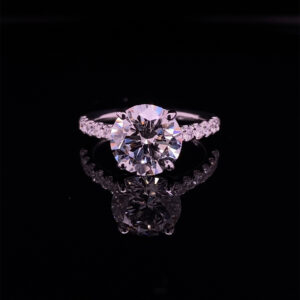 RODSTOCK 18K WHITE GOLD TIFFANY STYLE DIAMOND RING CENTER STONE 3.12 CARAT ROUND COLOR F CLARITY VVS2 LAB GROWN 3.52 CARAT TOTAL WEIGHT