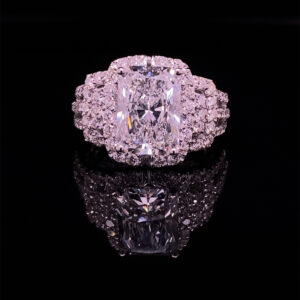 RODSTOCK RADIANT 4.09 CARAT COLOR G CLARITY VVS2 14K WHITE GOLD HALO SETTING 1.09 CARATS IN THE SETING 5.18 CARAT TOTAL WEIGHT