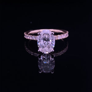 14K YELLOW GOLD SETTING OVAL 1.76 CARAT CENTER STONE H COLOR VVS2 CLARITY LAB 2.06 CARAT TOTAL WEIGHT