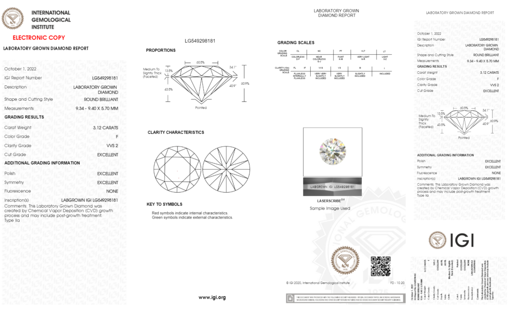 IGI laboratory diamond grading report