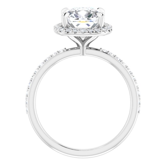 Diamond halo engagement ring with pave band