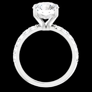 Solitaire diamond engagement ring with pavé band
