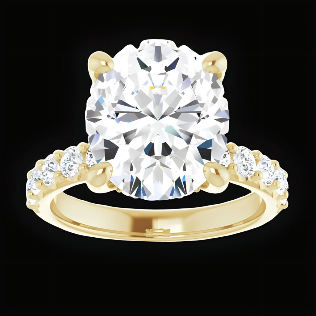 Gold engagement ring with round center diamond