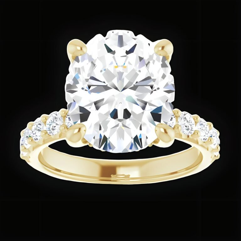 Gold engagement ring with round center diamond