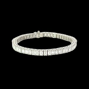 14K WHITE GOLD EMERALD TENNIS BRACELET 16.32 CARAT LAB-GROWN DIAMONDS FVS1