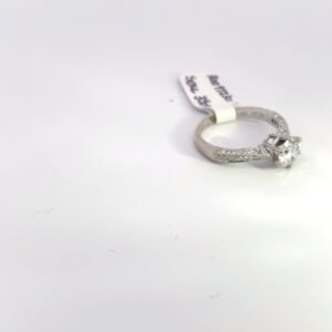 Solitaire diamond engagement ring with price tag 14K white gold engagement ring with 1.09 ct round natural diamond center and pavé split shank band