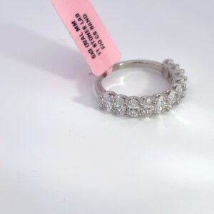 14K white gold wedding band with 11 oval F VS1 lab-grown diamonds, 2.50 CTW, shown with pink tag