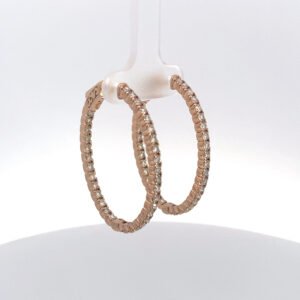 Pair of rose gold diamond hoop earrings 14K rose gold inside-out diamond hoop earrings with 2.50 CTW diamonds and secure hinged clasps