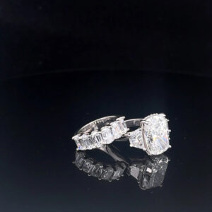 7.00ct Radiant Cut Diamond Engagement Ring with Trapezoid Side Stones + Matching 3.00ct Lab-Grown Cushion Cut Wedding Band