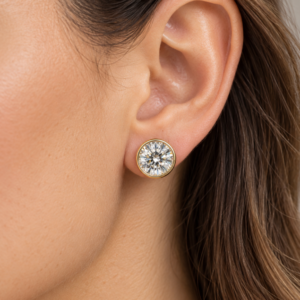 14k Yellow Gold Bezel-Set Round Lab-Grown Diamond Earrings, 4.23CTW