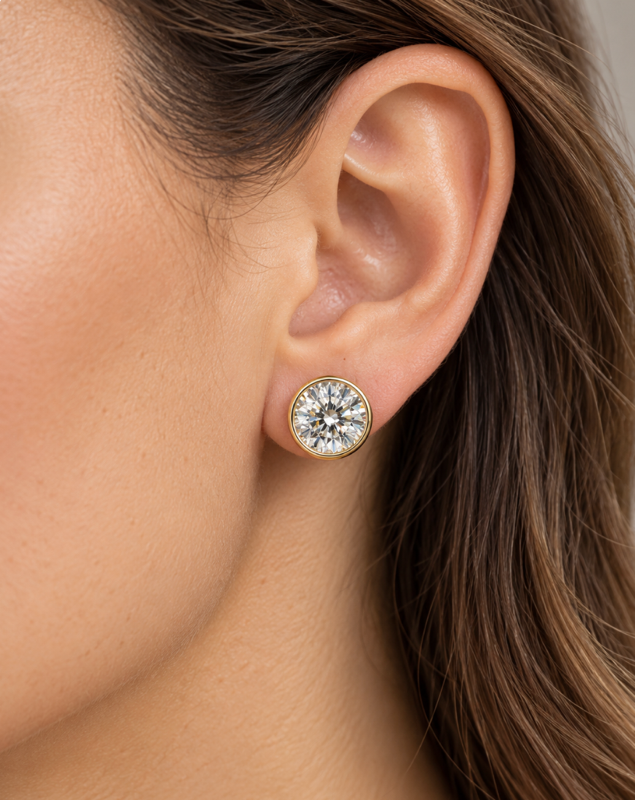 14k Yellow Gold Bezel-Set Round Lab-Grown Diamond Earrings, 4.23CTW