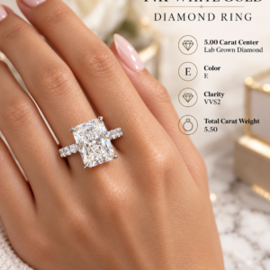 5.50 CTW Radiant Cut Lab Grown Diamond Ring in 14K White Gold 5 carat radiant cut lab grown diamond engagement ring in 14K white gold